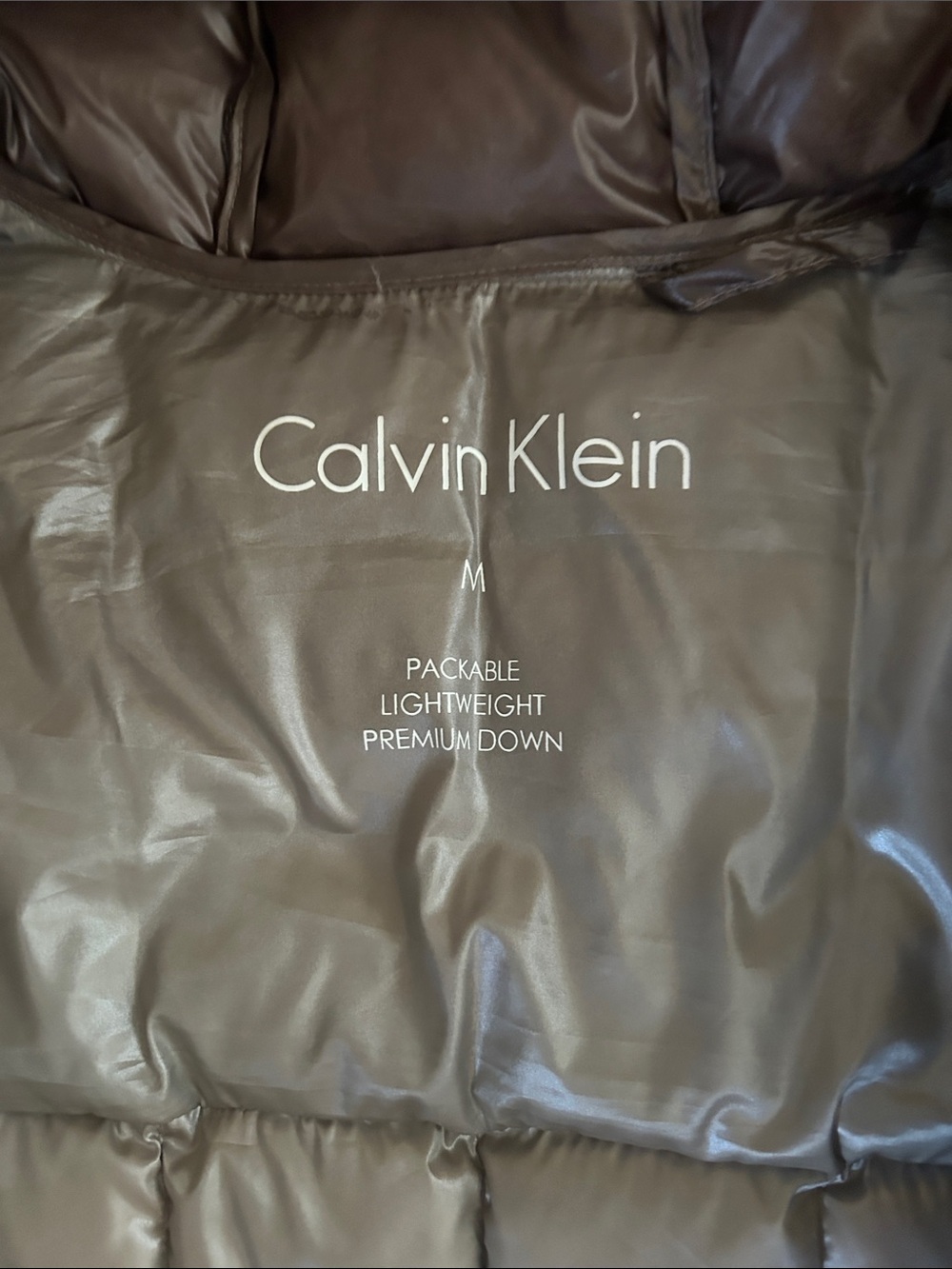 Calvin Klein Metallic Taupe Hooded Quilted Puffer Jacket - Picture 2 of 4